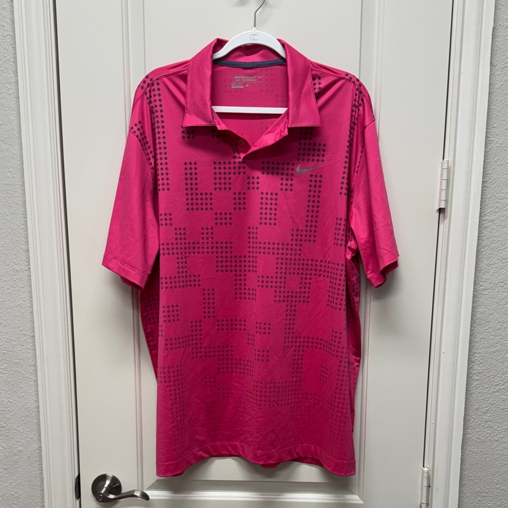 Nike Men's Vibrant Pink Polo with Black Accents